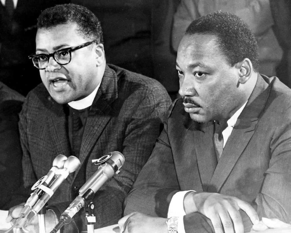 James Lawson, leader of the organization Community on the Move for Equality (COME) recalls inviting Rev. Dr. Martin Luther King Jr. to Memphis at a press conference, Memphis, April 3, 1968.
